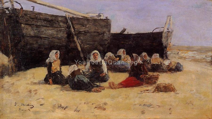 Fishwomen Seated on the Beach at Berck - 尤金·布丹